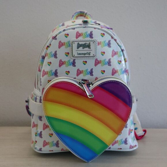 Loungefly Lisa Frank Logo Heart Detachable Rainbow Bag Mini Backpack - Picture 2 of 16